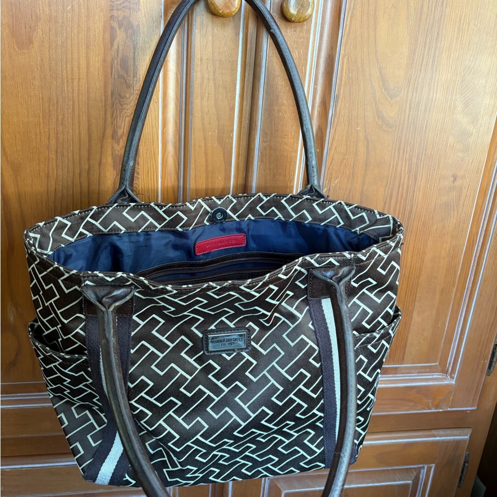 Tommy Hilfiger Brown and Red Interior Tote